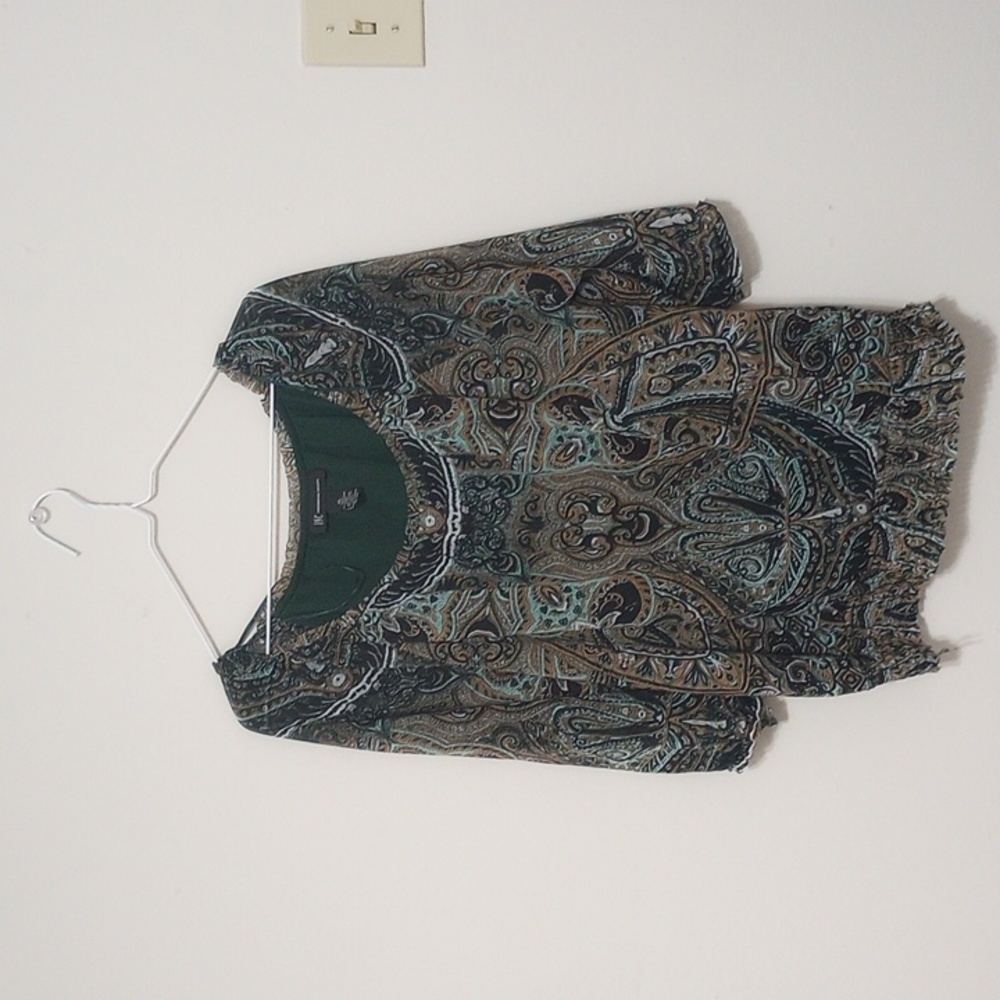 INC International Concepts Green Paisley Scoop Neck Blouse